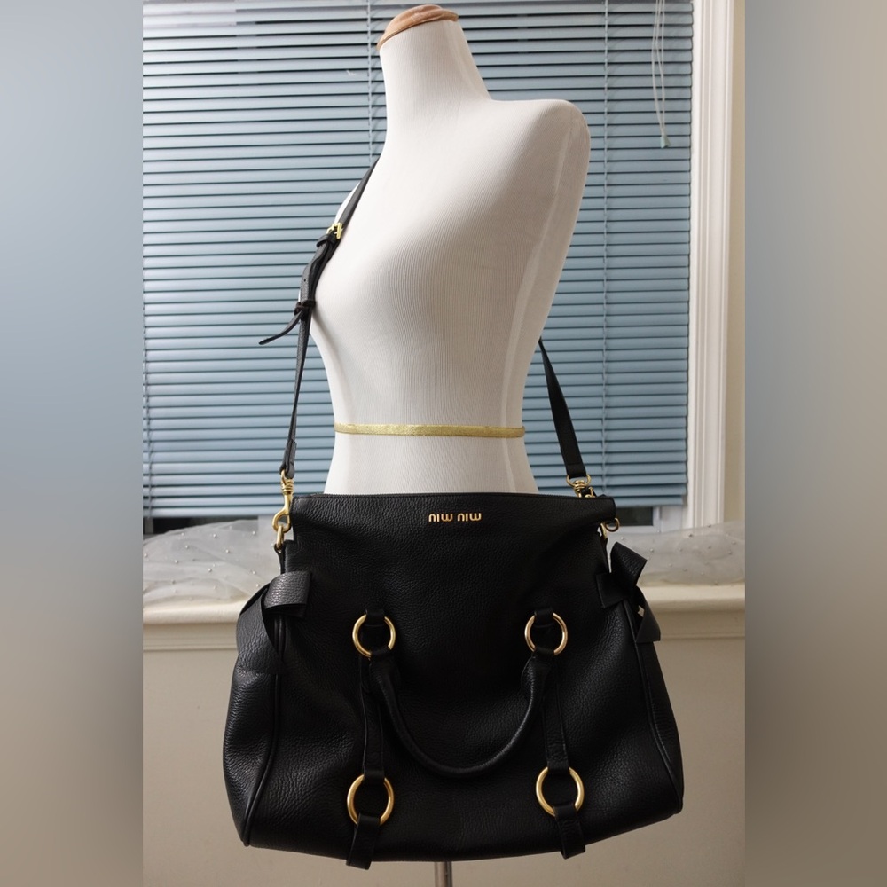 Authentic Miu Miu Black Large Top Handle Bag With… - image 3